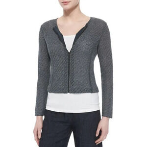 EILEEN FISHER Cropped Jacquard Zip-Front Jacket Cardigan Gray Size Medium